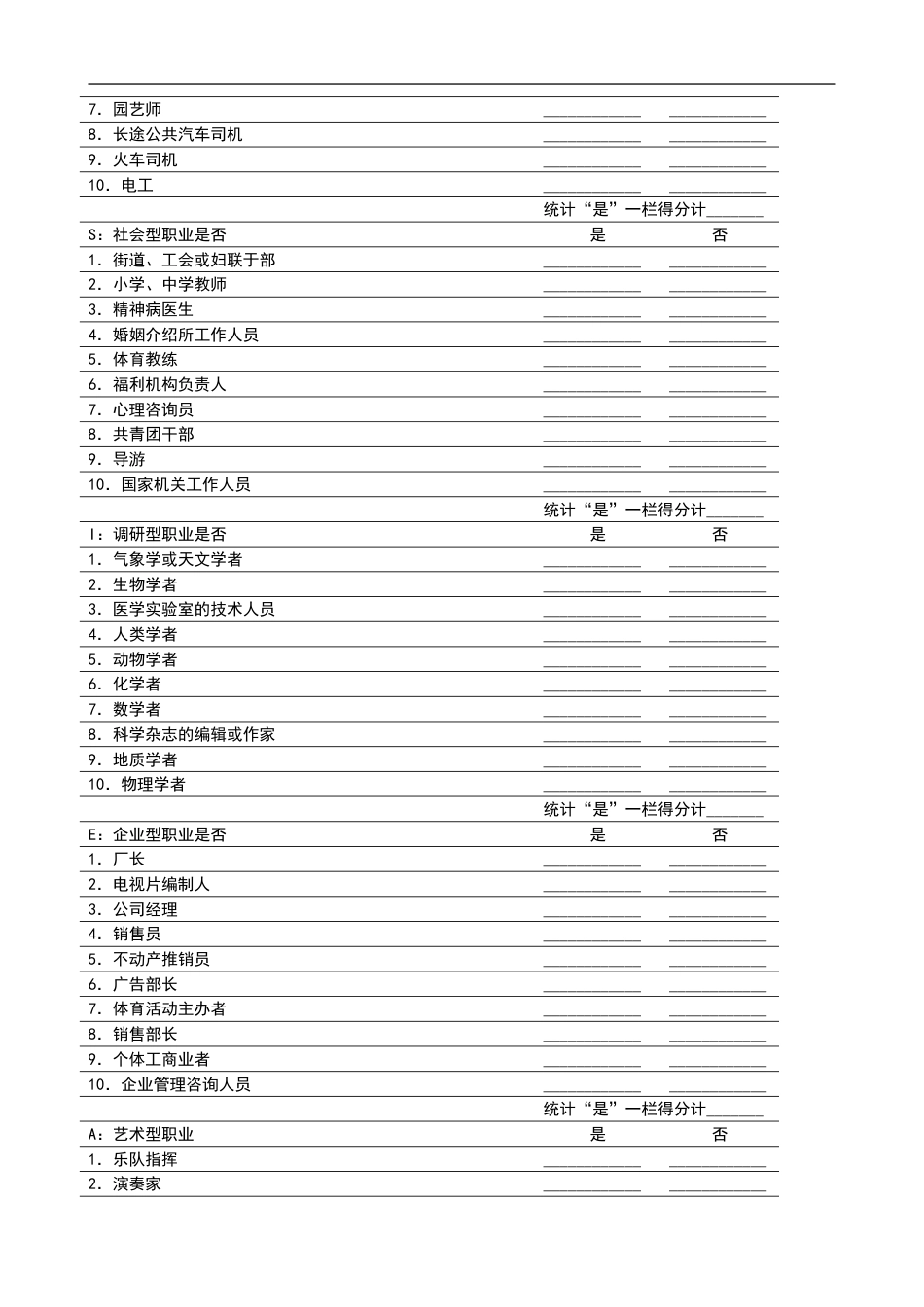 霍兰德职业性向测验表_第5页