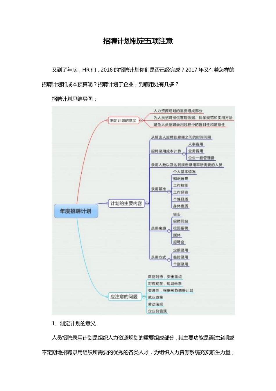 招聘计划制定五项注意_第1页