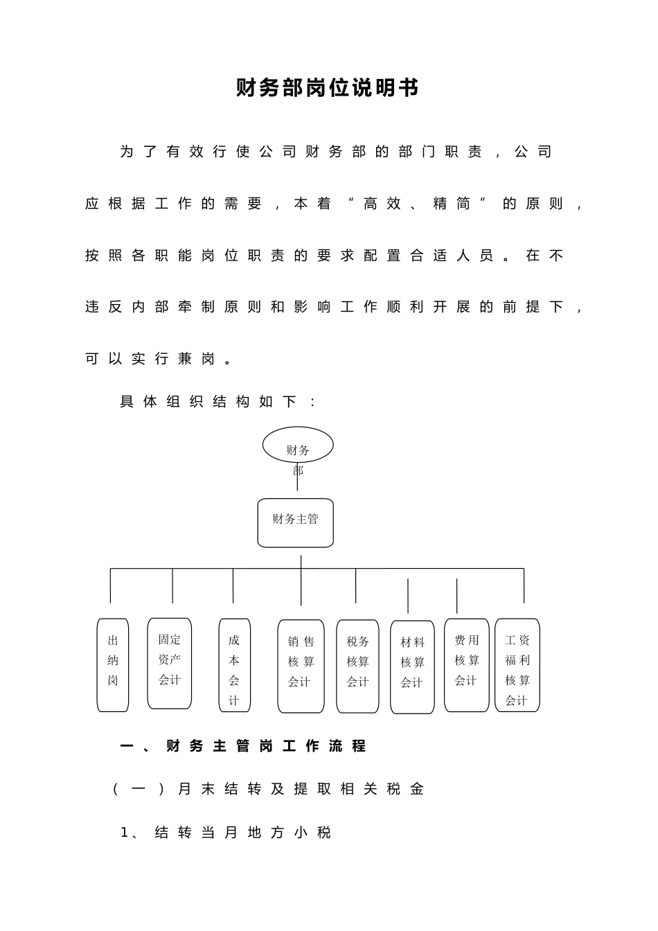 01-【标准制度】-财务部岗位设置及岗位详细工作流程（会计师必备）_第1页