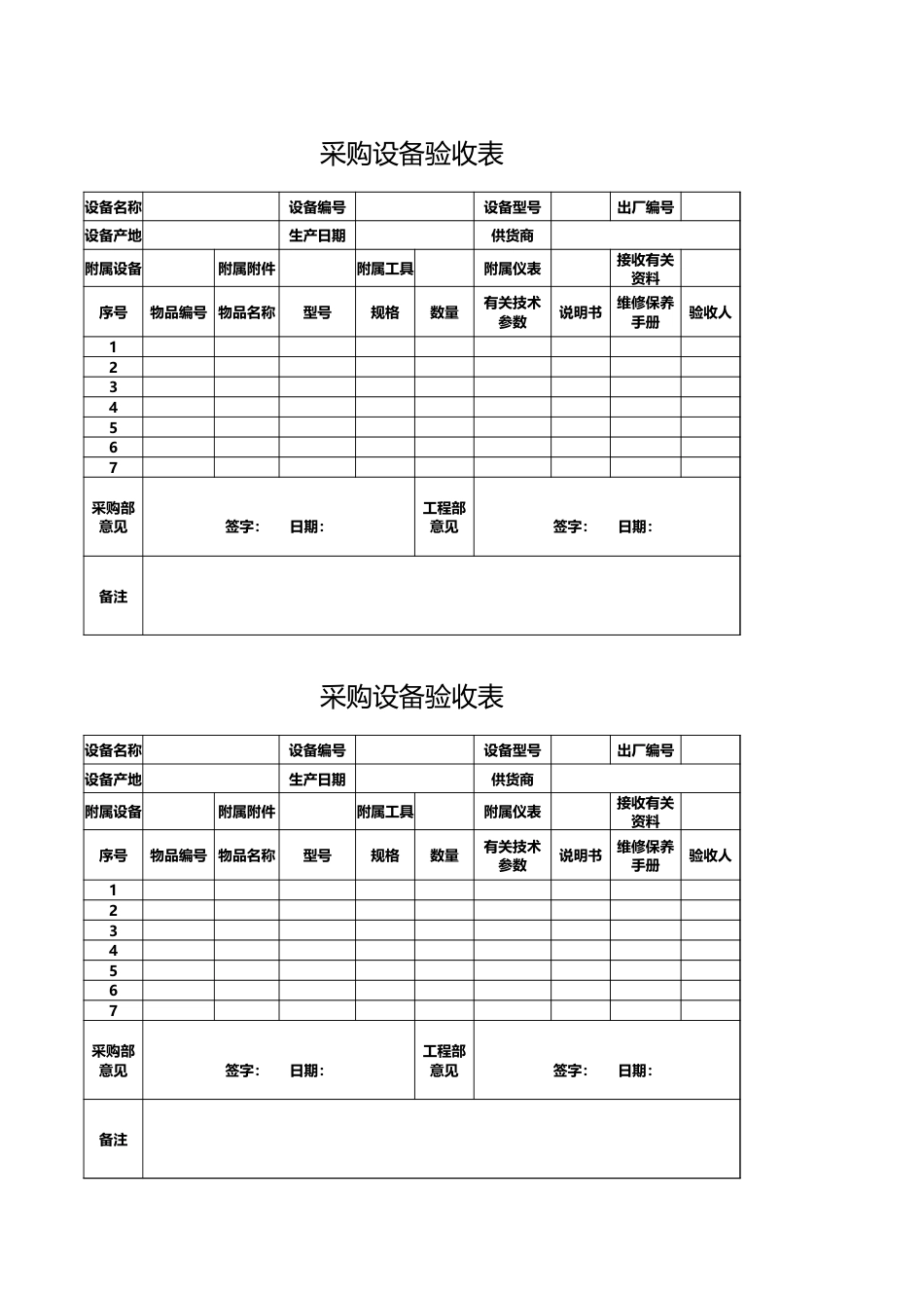 07-采购设备验收表_第1页