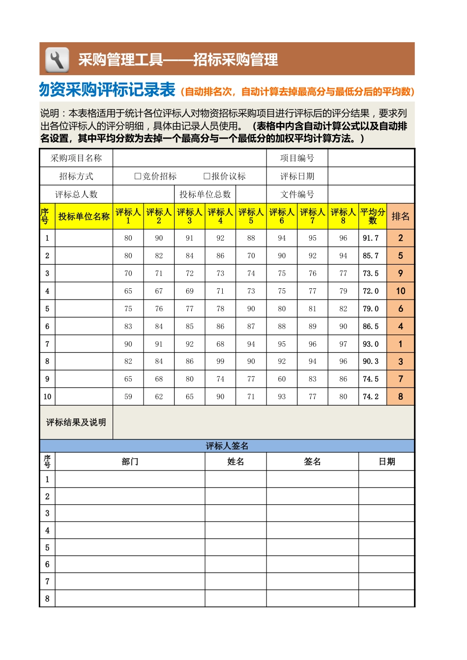 23 物资采购评标记录表_第1页