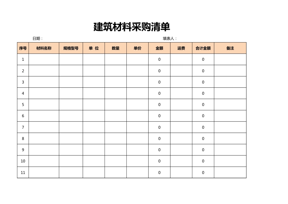 108 材料采购清单excel模板_第1页