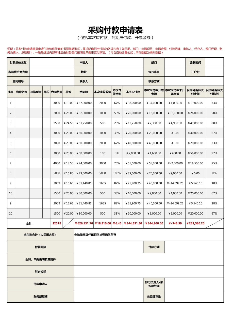 198 采购付款申请表Excel模板_第1页