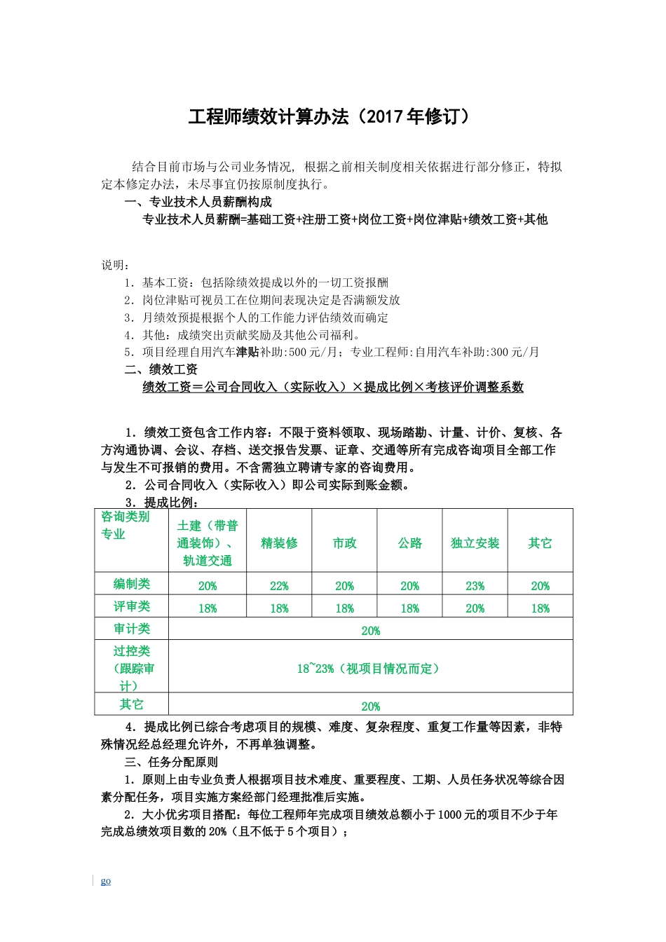 2018年造价咨询公司绩效提成方案_第1页