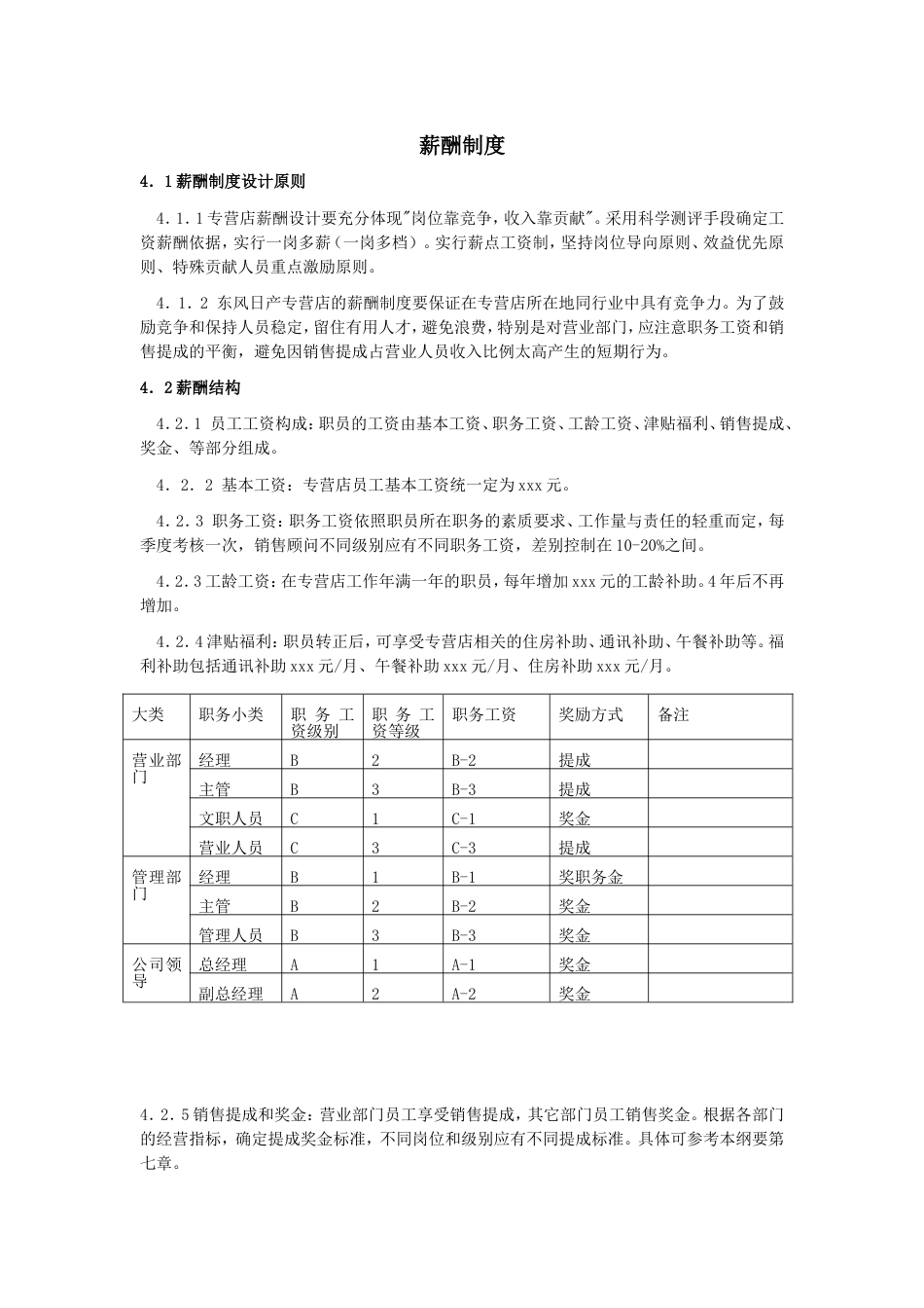 汽车销售专营店绩效考核薪酬制度_第1页