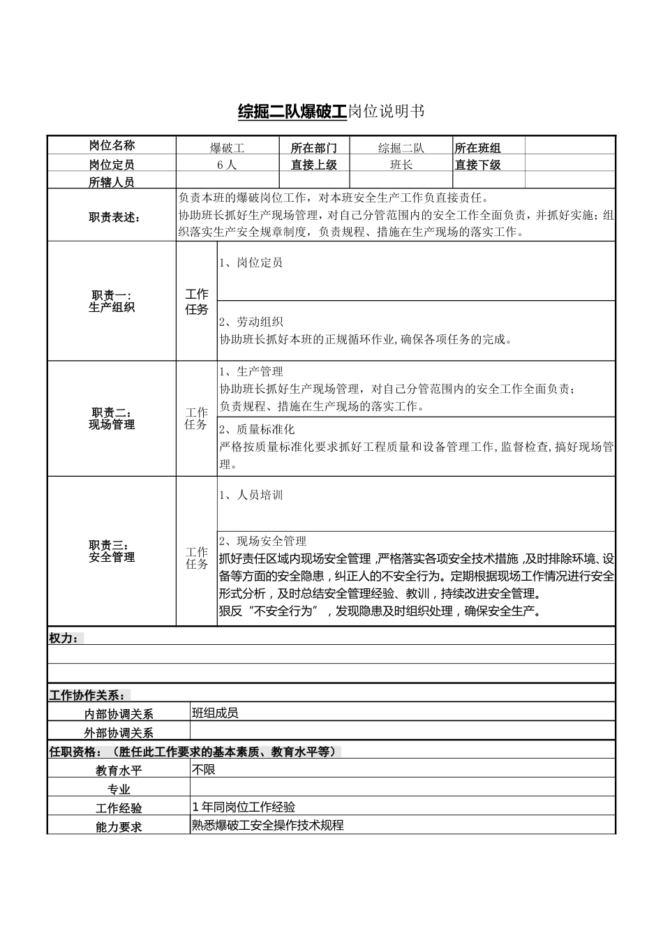 爆破工岗位说明书_第1页