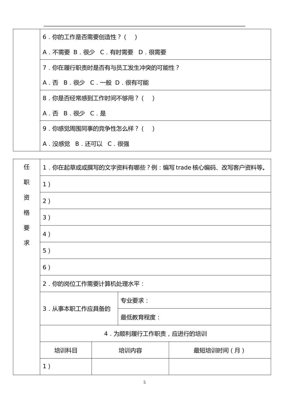 公司岗位分析调查问卷_第5页