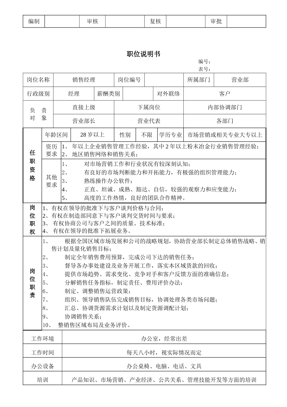 公司营销部职位说明书（共7个职位）_第2页