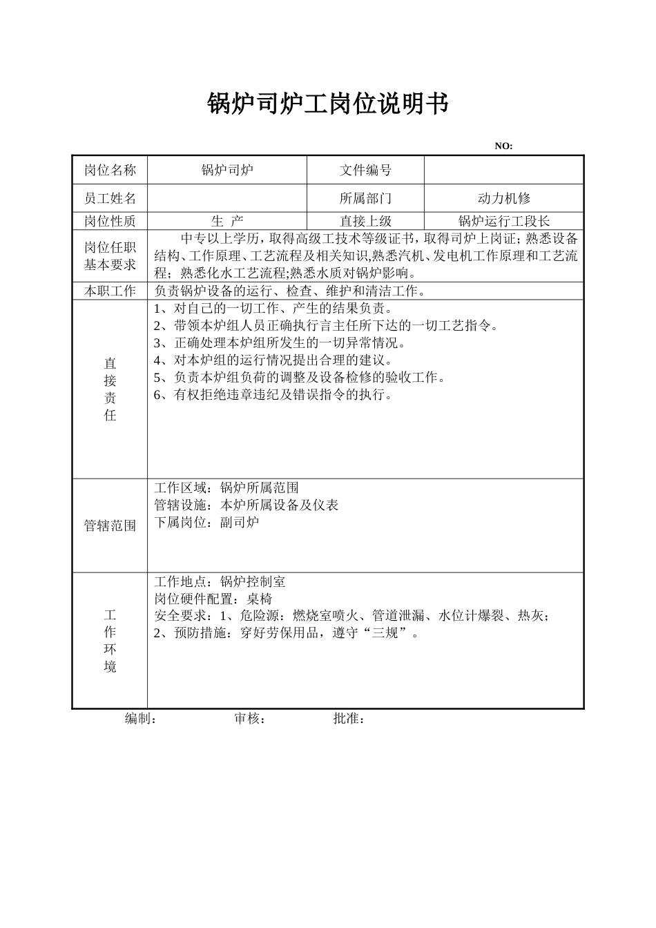 锅炉司炉岗位说明书_第1页