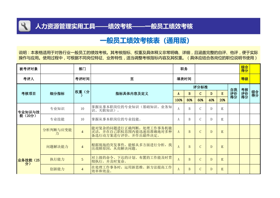 一般员工绩效考核表模板（通用版） (2)_第1页