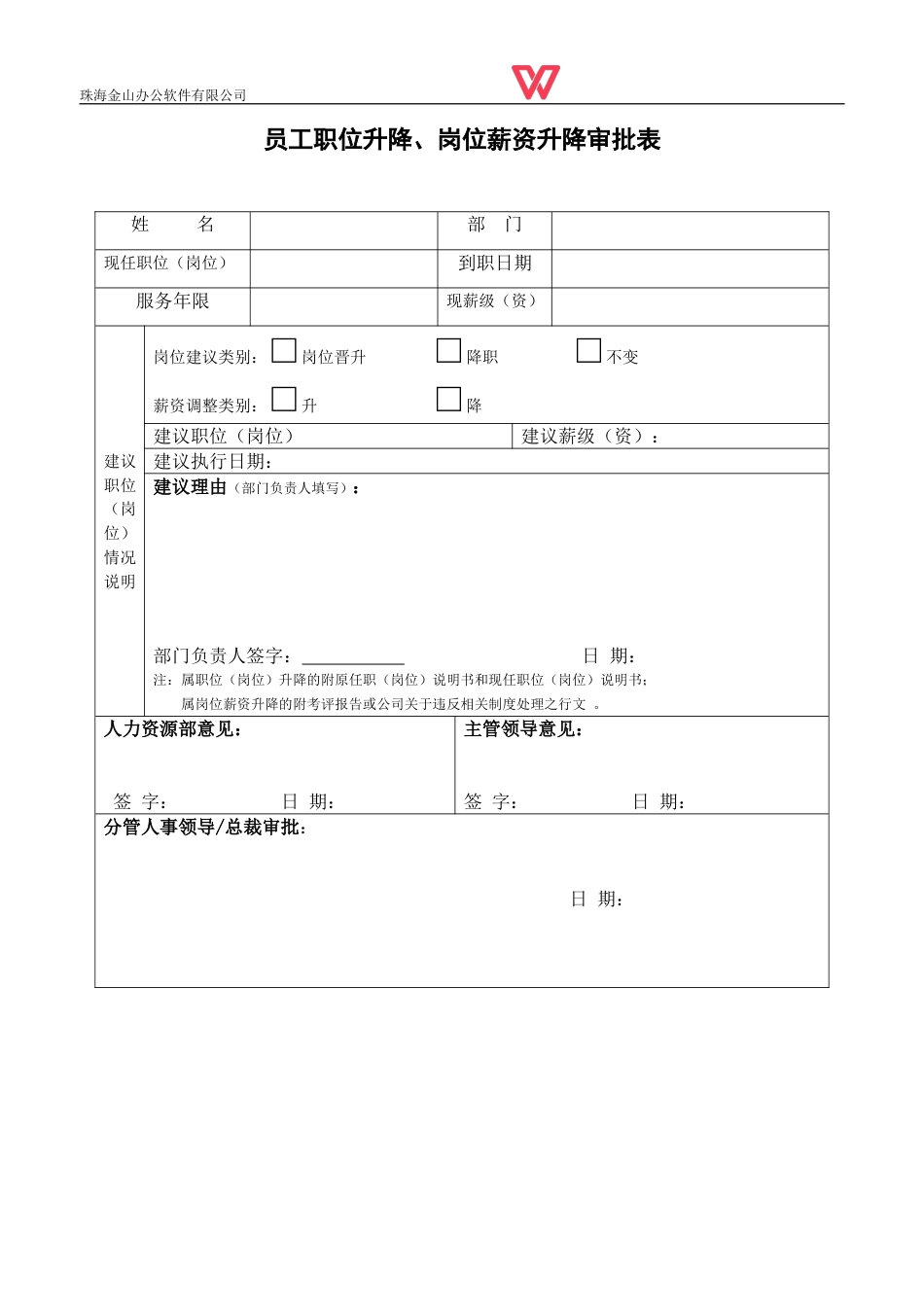 员工职位升降、岗位薪资升降审批表_第1页