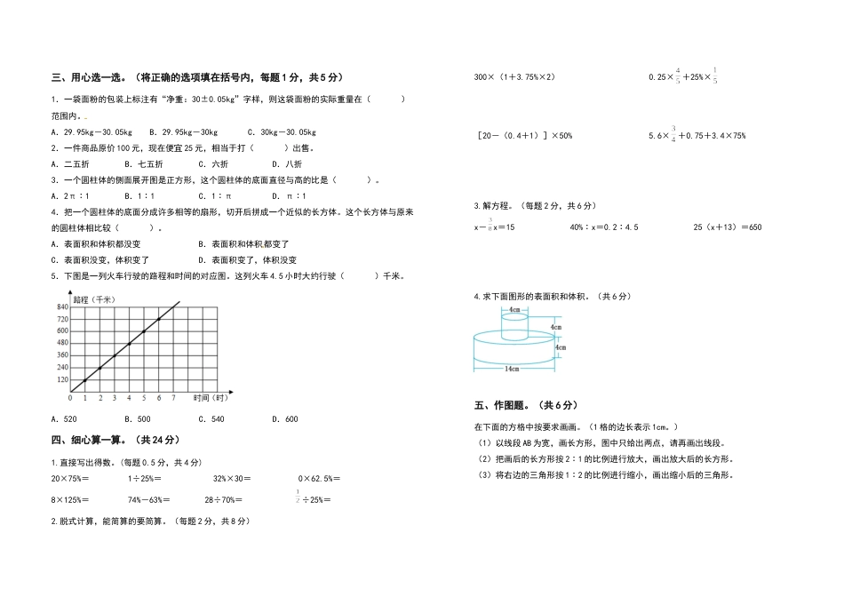 【高频考点卷二】2021-2022学年六年级数学下册期中测试高频考点卷（卷二）（含答案）人教版_第2页