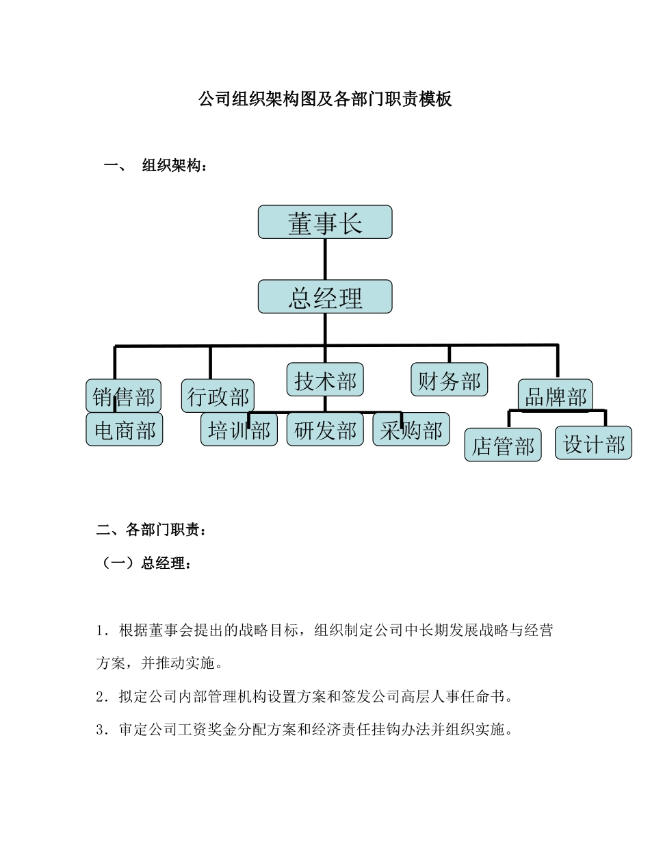 079公司组织架构图及各部门职责模板_第1页