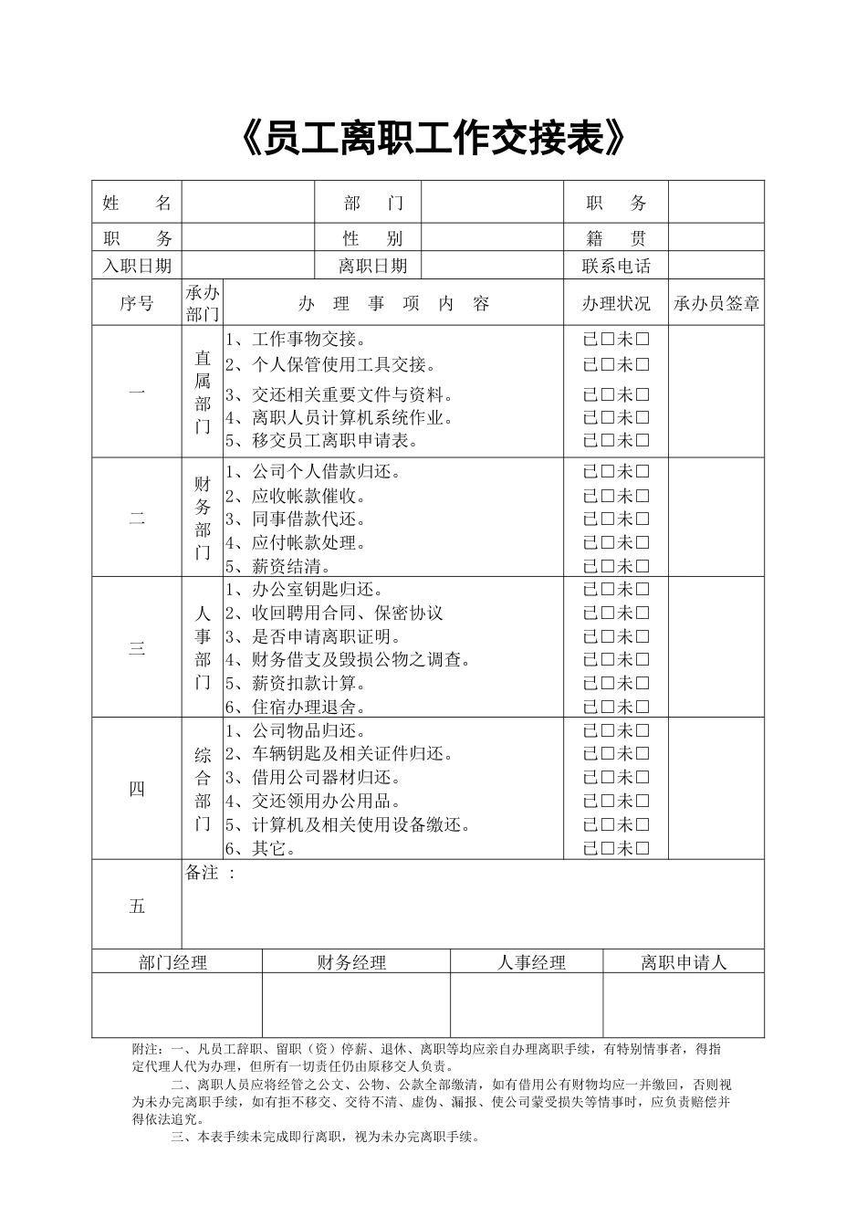 226员工离职工作交接表_第1页