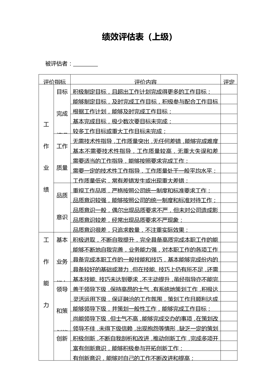 07-【标准制度】绩效评估表（对上级）_第1页