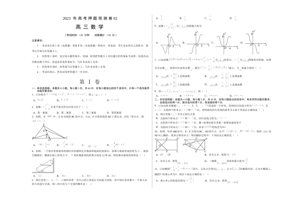 2023年高考押题预测卷02（江苏卷）（考试版）A3_第1页