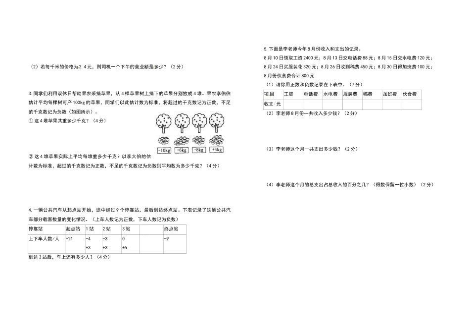 2021-2022学年六年级数学下册第一单元负数检测卷（提高卷）（含答案）人教版_第3页