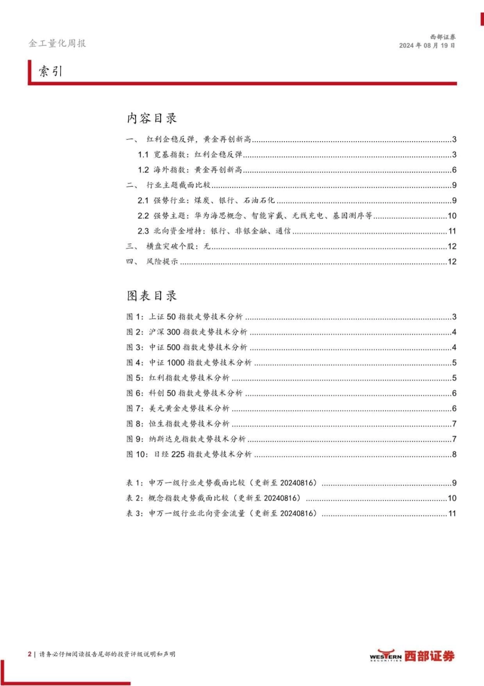 技术分析洞察：红利企稳反弹，黄金再创新高-240819-西部证券-13页(1)_第2页