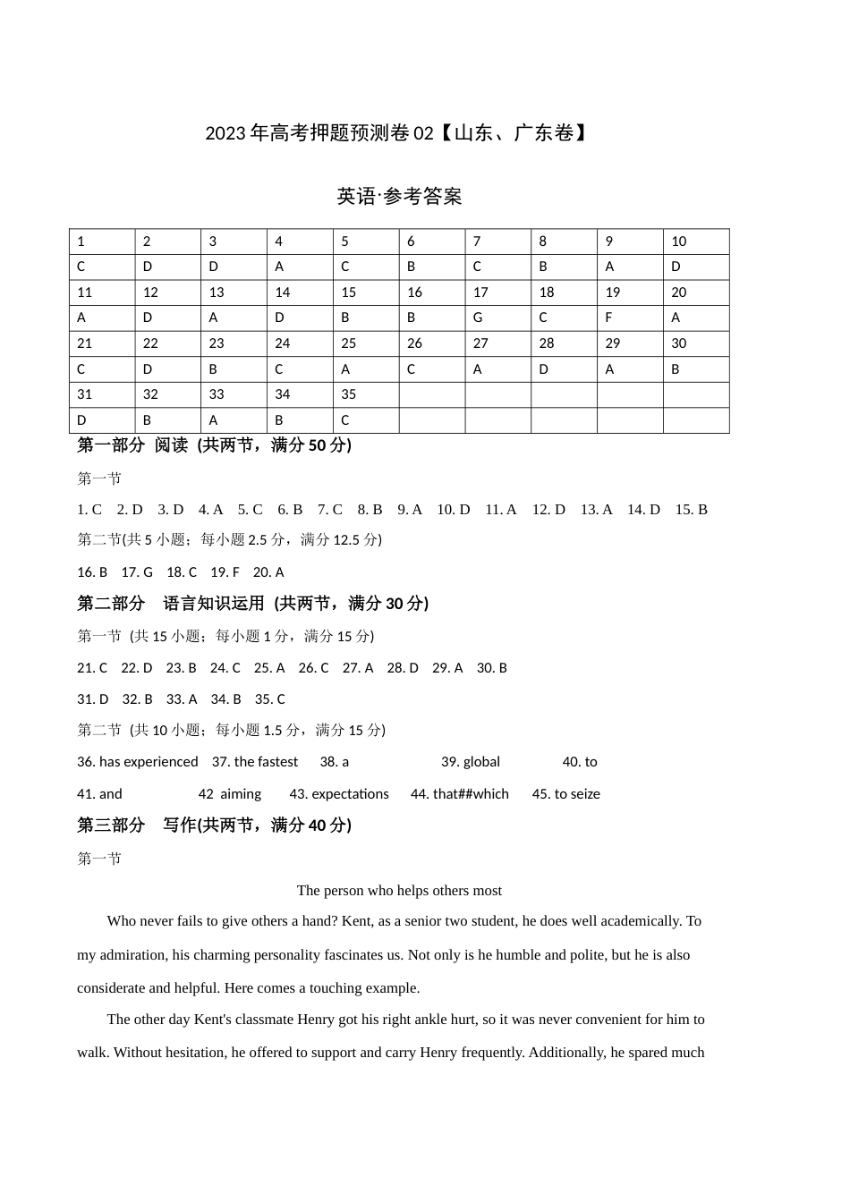 2023年高考押题预测卷02（山东、广东卷）-英语（参考答案）_第1页