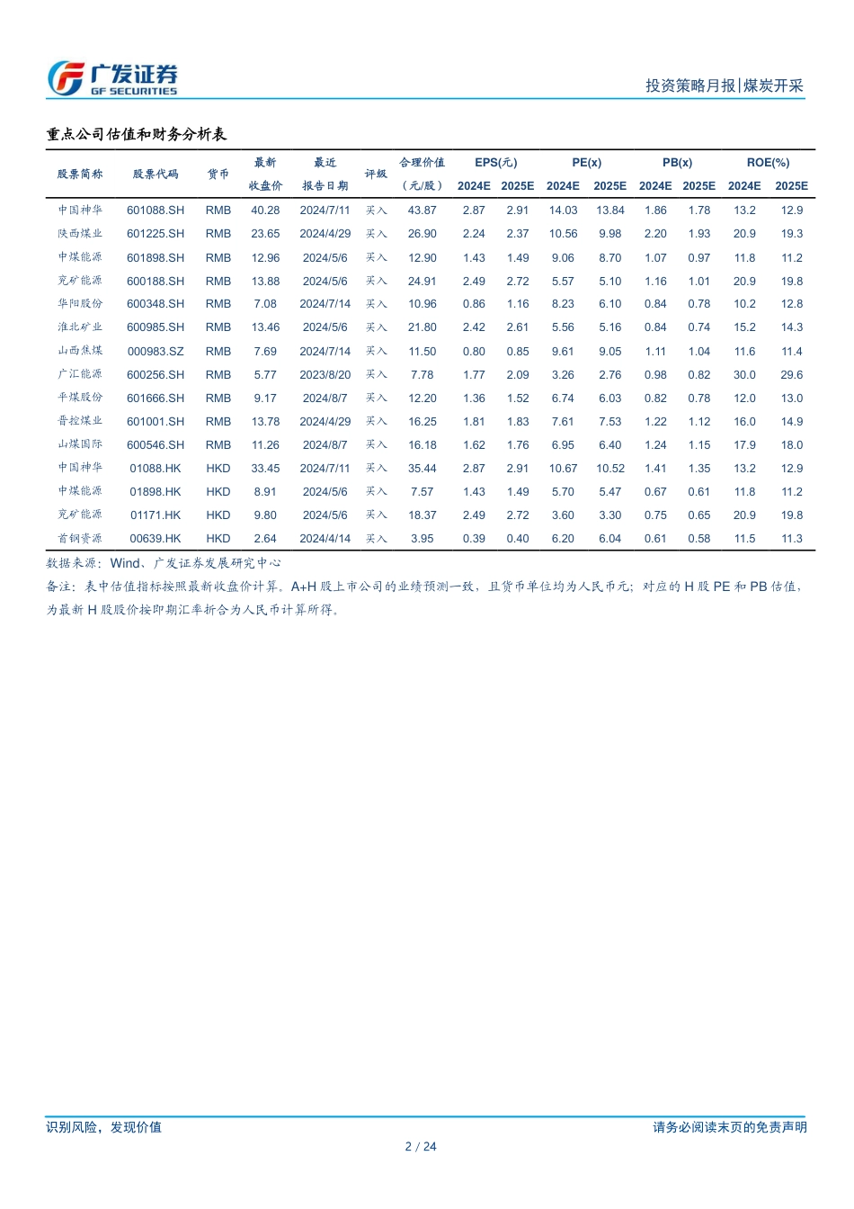 煤炭行业月报(2024年7月)：库存压力缓解煤价有望好转，中期分红力度加大凸显股息优势-240826-广发证券-24页_第2页