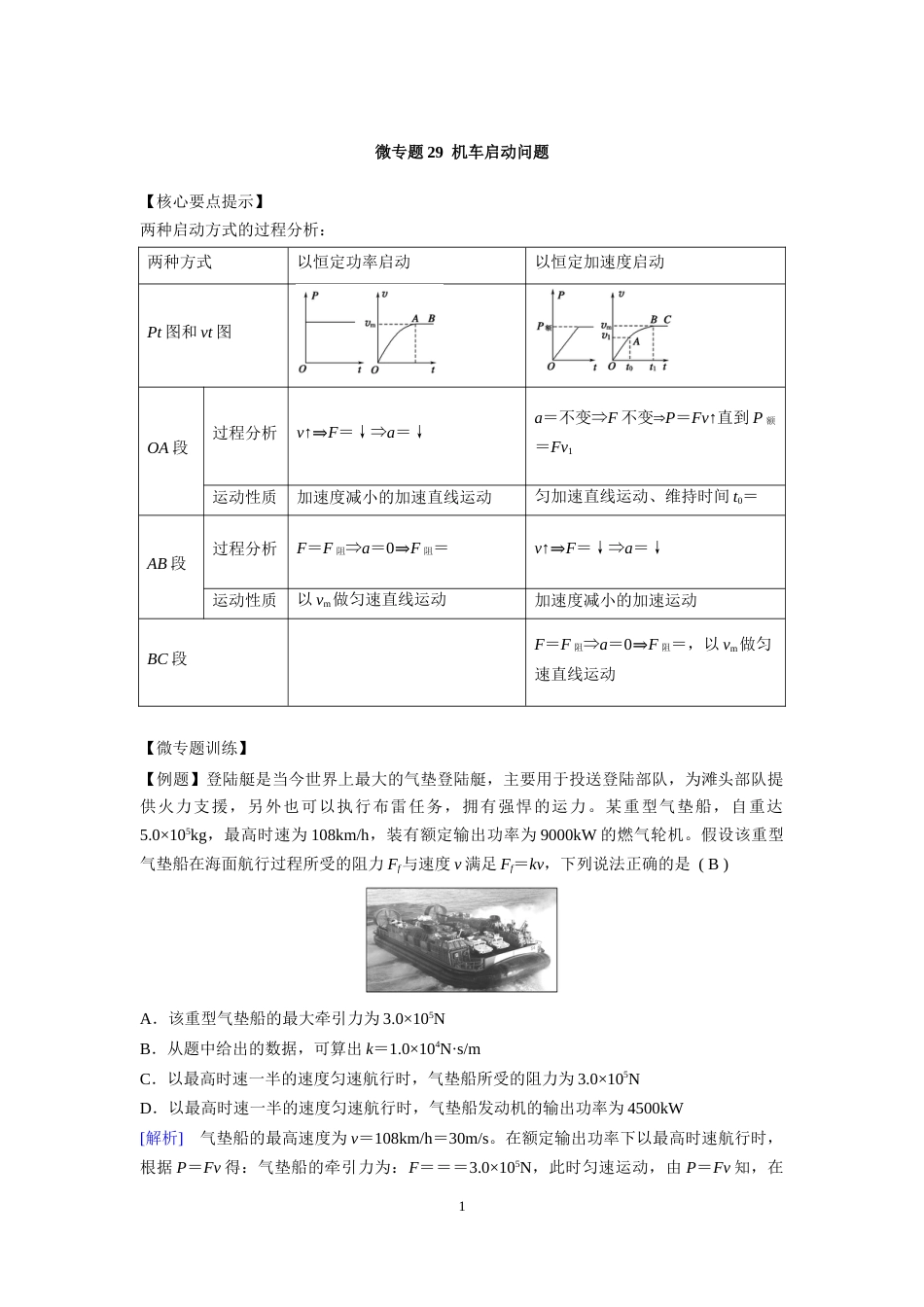 微专题29  机车启动问题_第1页