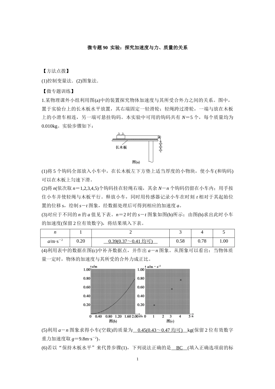 微专题90  实验：探究加速度与力、质量的关系_第1页