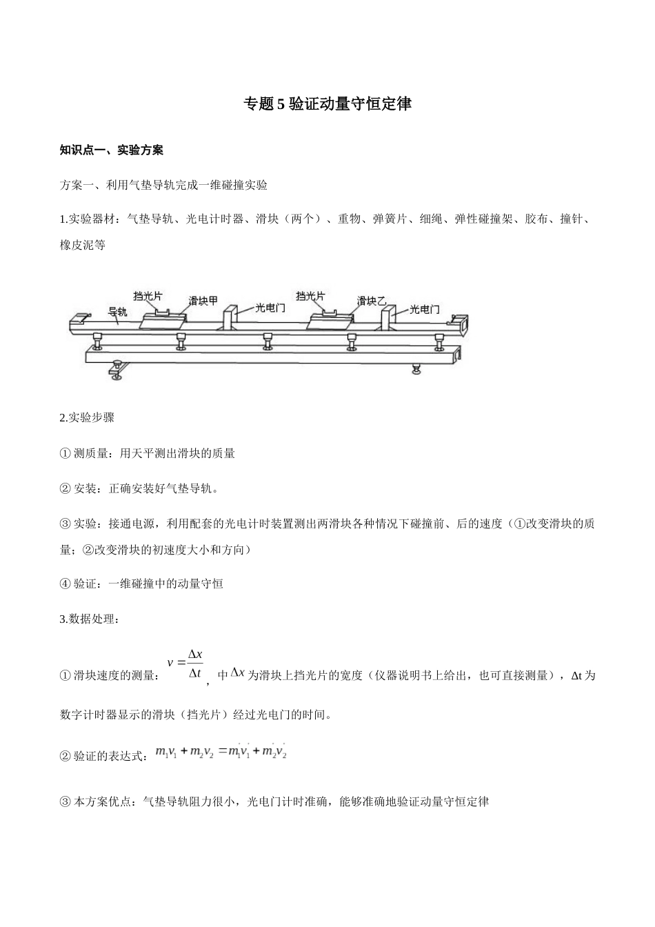 专题05 验证动量守恒定律—高考物理实验训练（原卷版）_第1页