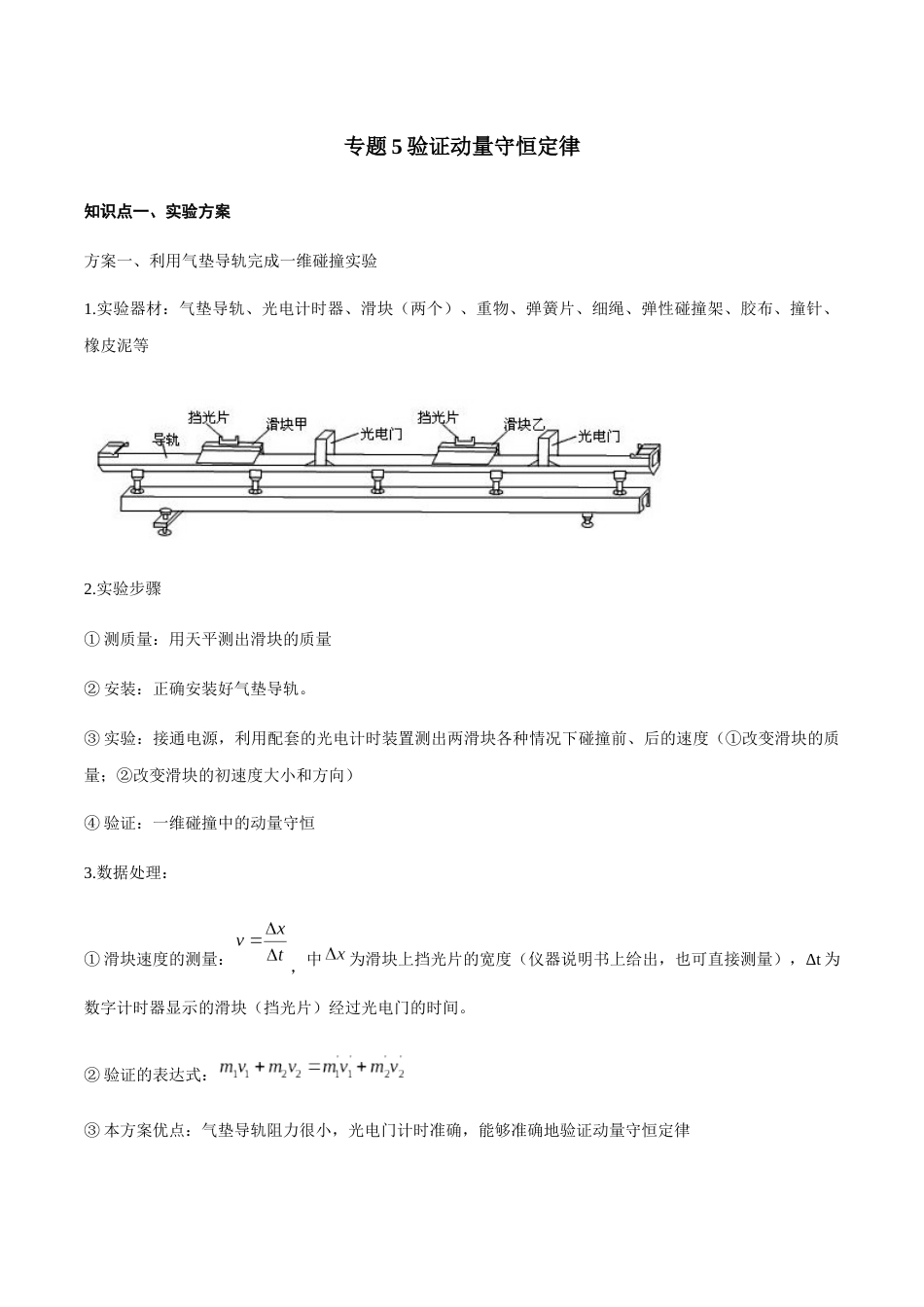 专题05验证动量守恒定律—高考物理实验训练（解析版）_第1页