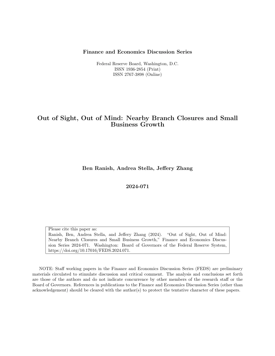 美联储-眼不见心不烦：附近分行关闭与小企业增长（英）-2024.8-20页_第1页